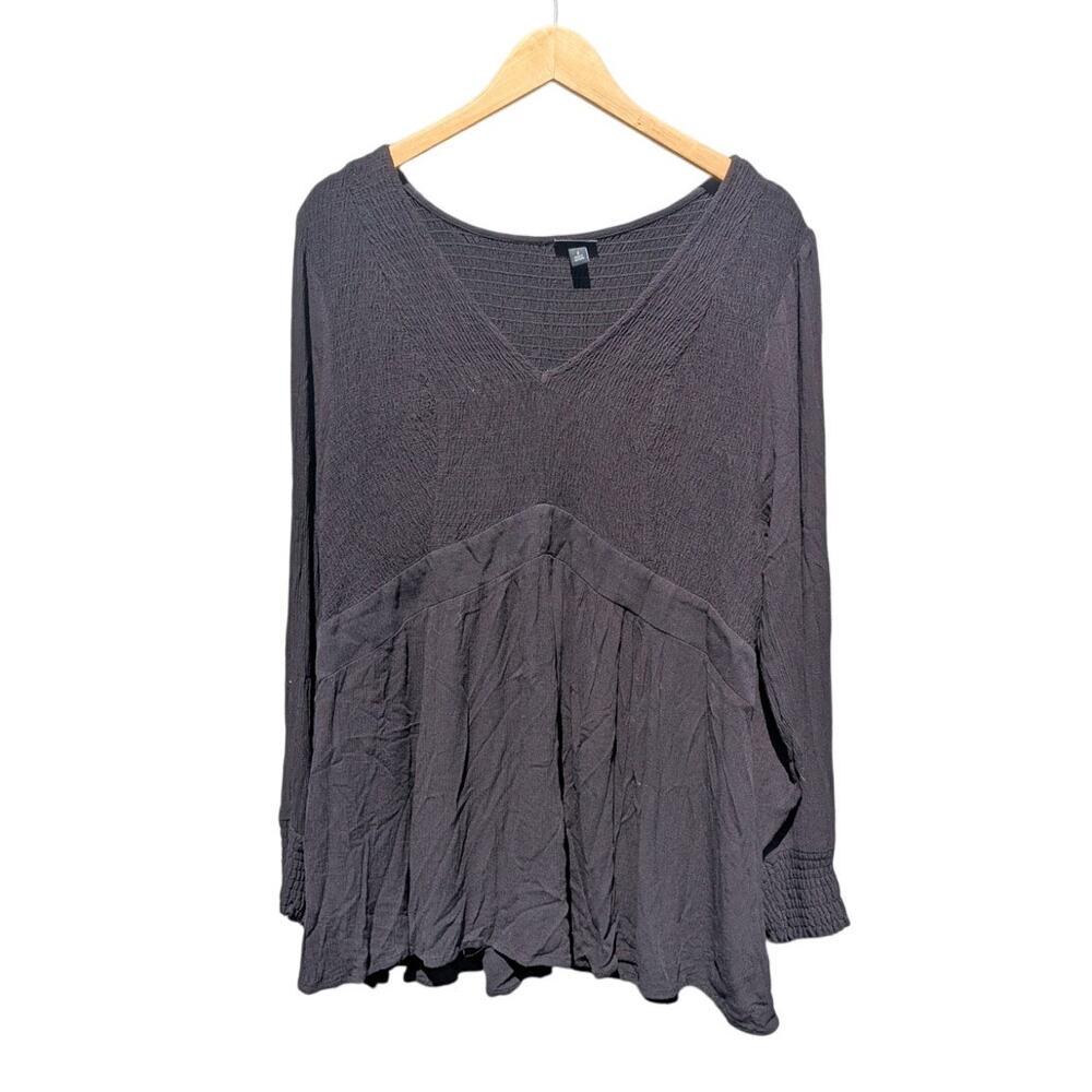 Plus Size Torrid 2X Witchy Goth Black Blouse Long Sleeve Shirt Smocked Back Top